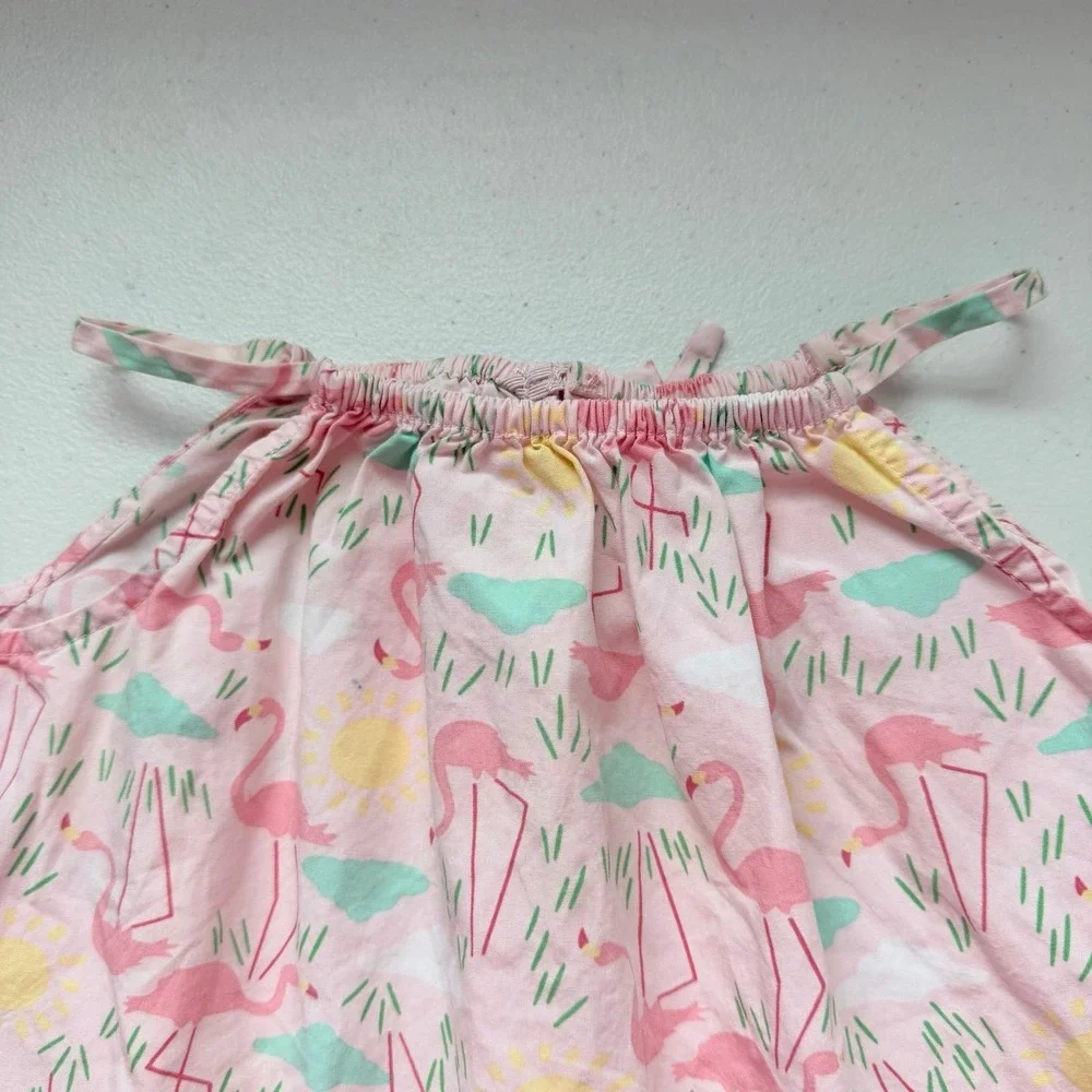 Hanna Andersson Spring Summer Flamingo Print Tiered Sun Dress 6/7 Runs Big